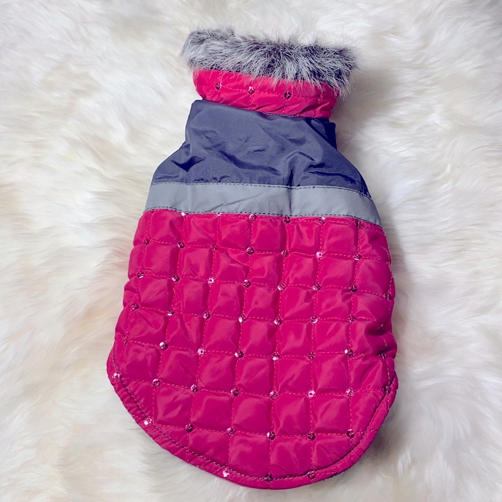 Petco quilted sequined fleece fur collared jacket